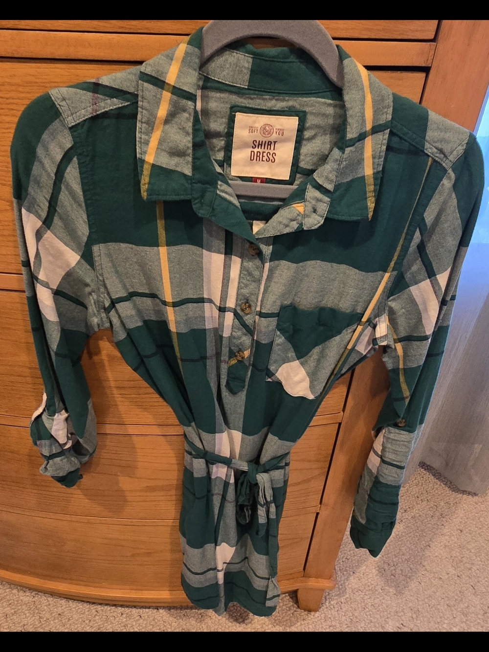 SO NWOT Green Plaid Shirt Dress with Belt, Juniors M